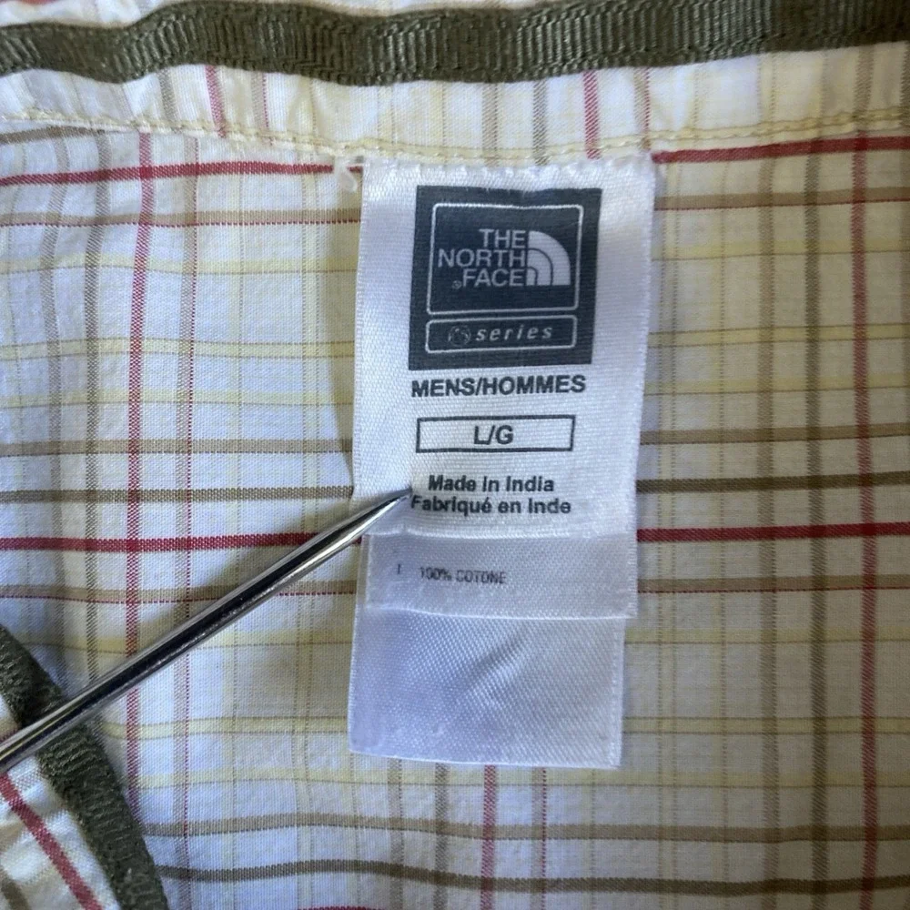 North Face Shirt Mens Large Beige Plaid Short Sleeve Button Up‎ Outdoors Casual